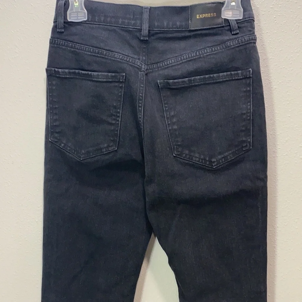 Express slim super high rise distressed jeans in black - Picture 5 of 14